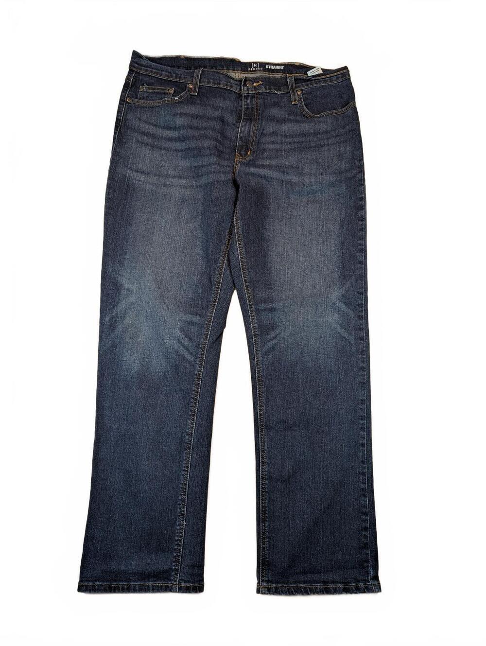 George Straight Dark Wash Stretch Five Pocket Blue Denim Jeans Mens Size 36x30